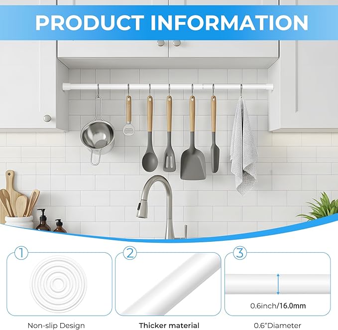 2 Pack Spring Loaded Tension Rod 17-41" Adjustable Curtain Rods No Drill Extendable Spring Rod Tension Curtain Rods For Window Kitchen Shelves Rv Refrigerator And Small Spaces,White