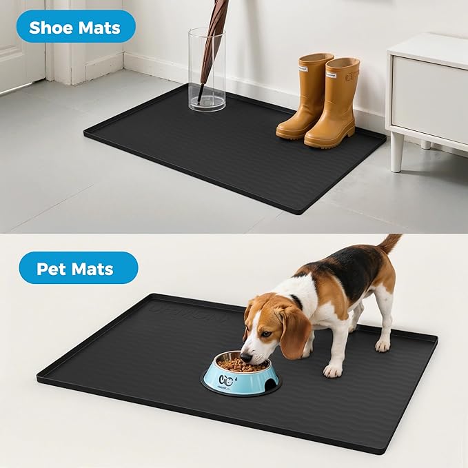 URMONA 34'' x 19'' Waterproof Silicone Under Sink Mat Cabinet and Counter Protector, Shelf Liner for Kitchen and Bathroom, Storage and Organizers, Litter Mat, Pet Cat Puppy Essentials（Black）