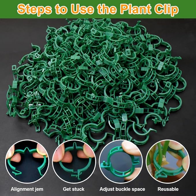 PEOUWNES 200 Pcs Plant Support Tomato Clips, Garden Clips, Crop Clips for Vine Vegetables, Fixing Tomato, Sweet Pepper, Eggplant, Makes Plants Grow Upright and Healthier（Green）