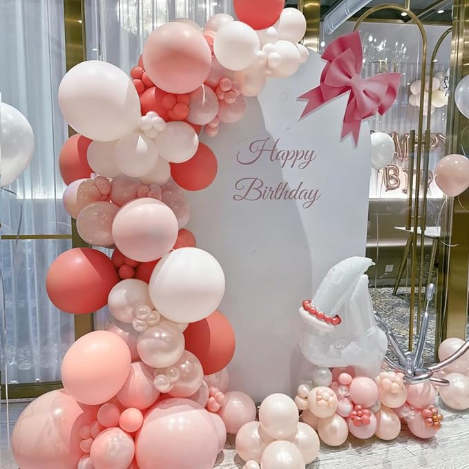 MEBAY Orange Pink Blush White Balloon Garland Arch Kit, 155Pcs Latex Balloons Different Size 18 12 10 5 inch for Baby Shower Gender Neutral Orange Citrus Kids Birthday Party Backdrop Decorations