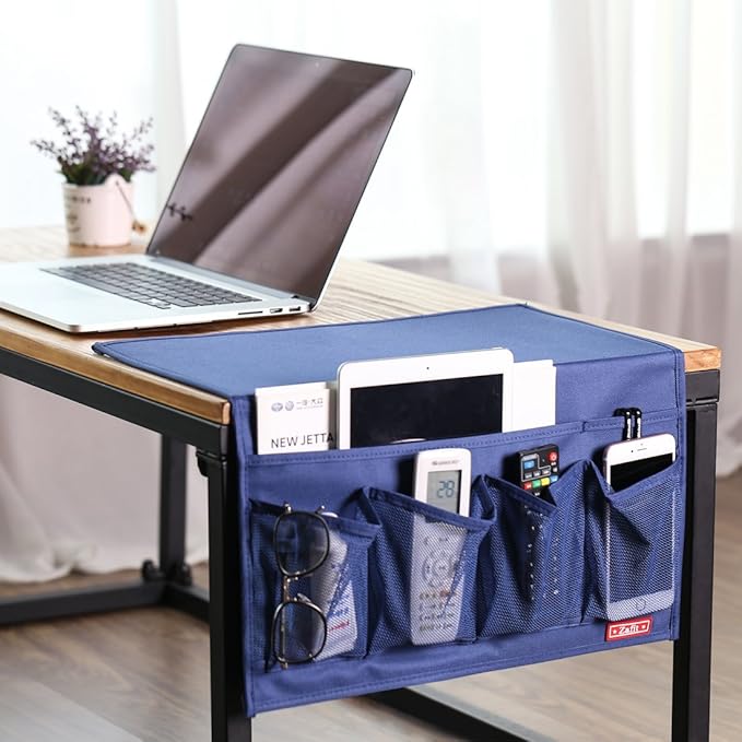 Zafit 6-Pocket Bedside Storage Organizer, Table Cabinet Storage Organizer Bedside Organizer Caddy for Remotes, Phone, Glasses (6 Pockets-Blue)