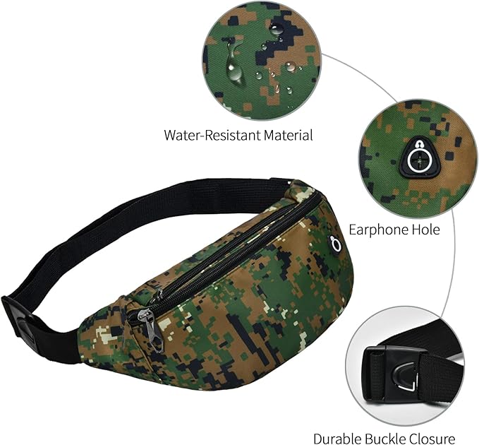 Fanny Packs for Men and Women, Waterproof Sports Waist Pack Bag for Travel Hiking Running Hands-free