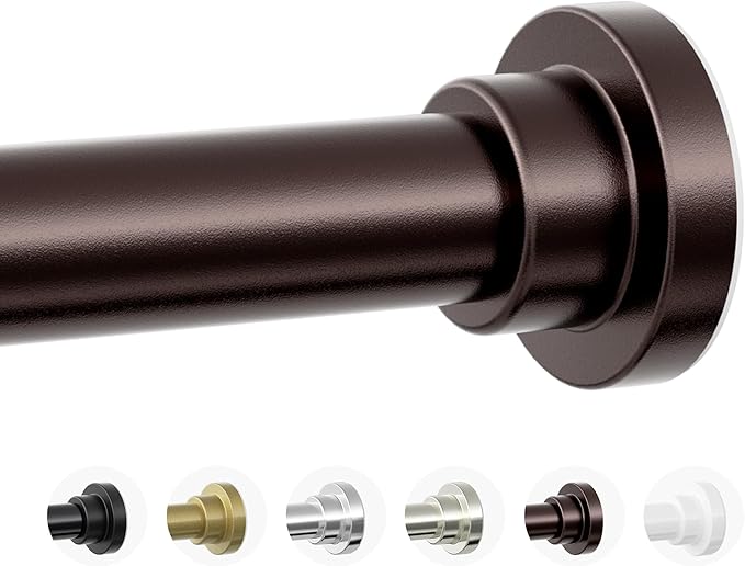 Mcrbeay Shower Curtain Rod, 1" Diameter Heavy Duty Tension Shower Rod, Non-Slip Adjustable 28-74 inch No Drill Shower Curtain Rods Spring Tension For Bathroom, Shower Stall, No Rust, Bronze