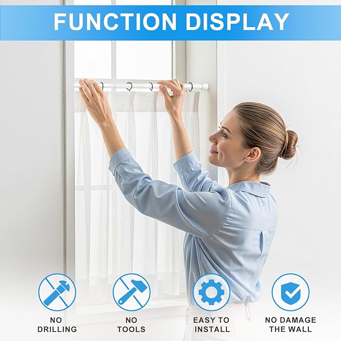 1 Pack Spring Loaded Tension Rod 17-41" Adjustable Curtain Rods No Drill Extendable Spring Rod Tension Curtain Rods For Window Kitchen Shelves Rv Refrigerator And Small Spaces,White