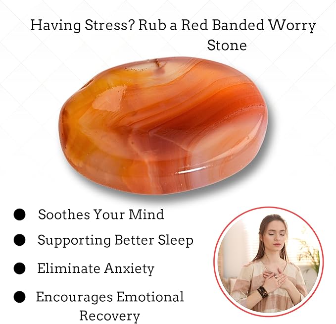 Red Onyx Worry Stones – Crystal Thumb Worry Stone for Anguish, Stress – Relaxing & Soothing Balance Stones for Meditation, Relief – Healing Stones & Crystals for Men, Women