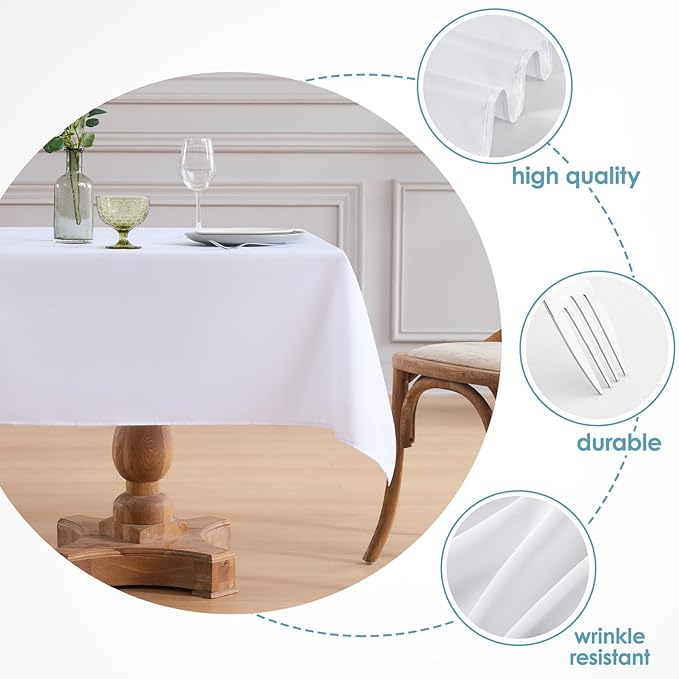 VidaFete Square Tablecloth 6 Pack 52 x 52 Inch Tablecloths Stain Wrinkle Resistant Polyester Dining Table Cover for Kitchen Dining Party Wedding Rectangular Tabletop Buffet Decoration (White)