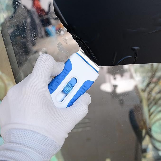 EHDIS Car Sticker Remover Glass Cooktop Razor Scraper with 10pcs Replace Blades for Label,Glue,Paint,Adhesive Remover,Oven Door, Stove Cleaning (Blue)