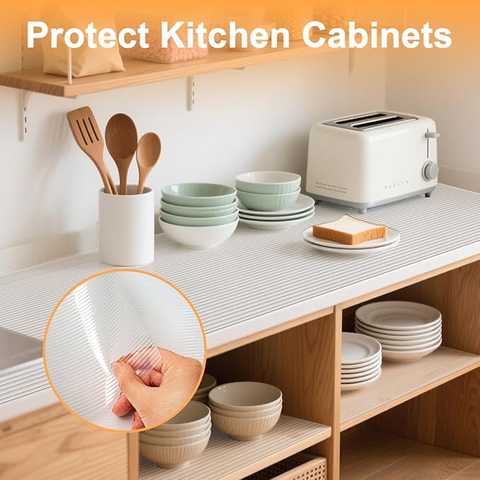 FEXIA 2 Rolls Shelf Liners for Kitchen Cabinets Non-Slip Drawer Liner 20 Inches x 20 FT Waterproof & Oil-Proof Non Adhesive Durable Material Fridge Liner for Shelves