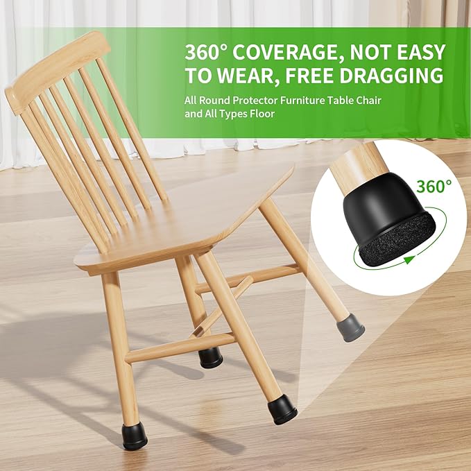 24 Pcs Chair Leg Protectors for Hardwood Floors, Silicone Felt Furniture Leg Cover Pad for Protecting Floors from Scratches and Noise, Smooth Moving for Chair Feet, Round (Black, Fit: 1.1"-1.4")
