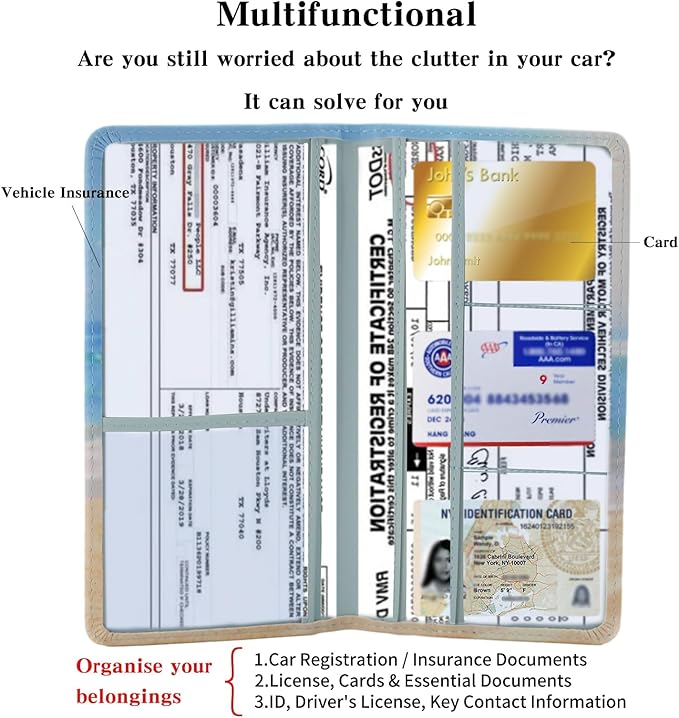 TILDOSAC Leather Car Registration and Insurance Card Holder, Car Document Holder for Cards License with Magnetic Shut(Blue)