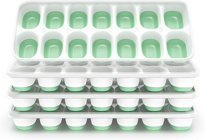 Ice Cube Tray with Lid, 4 Packs 56 Cubes Durable Stackable Ice Cube Trays for Freezer with Removable Lids, Easy-Release Plastic & Silicone Ice Tray for Cocktail, Coffee