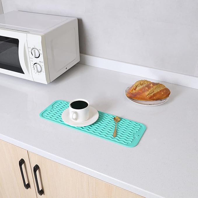 Silicone Dish Drying Mat for Multiple Usage, Easy clean, Eco-friendly, Heat-resistant Silicone Mat for Kitchen Counter, Sink, Bar, Bottle, or Cup Mint M 17 inches x 6 inches