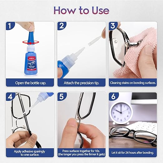 Nynelly 20 g Super Glue for Glasses Frames Repair and Bonding, Instant Strong Adhesive for Repairing Broken Frames Plastic Wood Metal Rubber Leather, Clear Liquid Glue Adhesive, Quick Dry