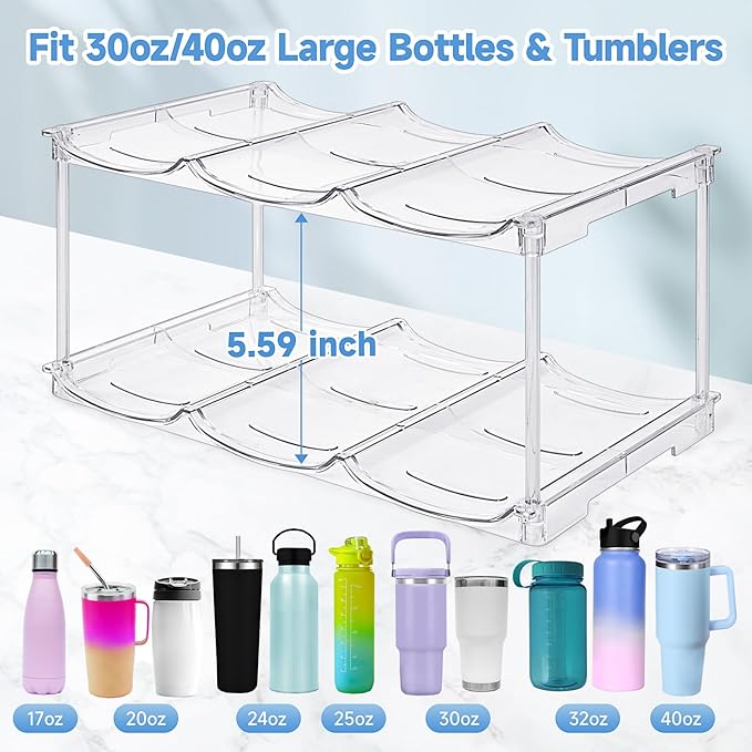 Stackable Water Bottle Organizer for Stanley 40 oz Tumbler, Water Bottle Holder for Cabinet, Pantry Kitchen Organizers and Storage for Stanley Cup Accessories, Tumbler Organizer and Wine Rack, 4-Pack