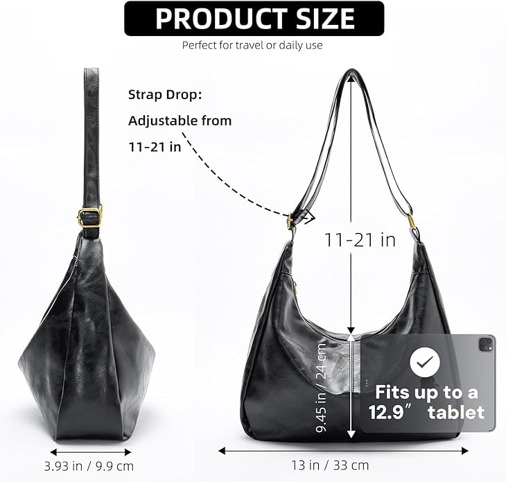 celestina Hobo Bags for Women, Ultra Soft Foldable Vegan Leather Shoulder Handbag, Stylish Slouchy Tote Purses