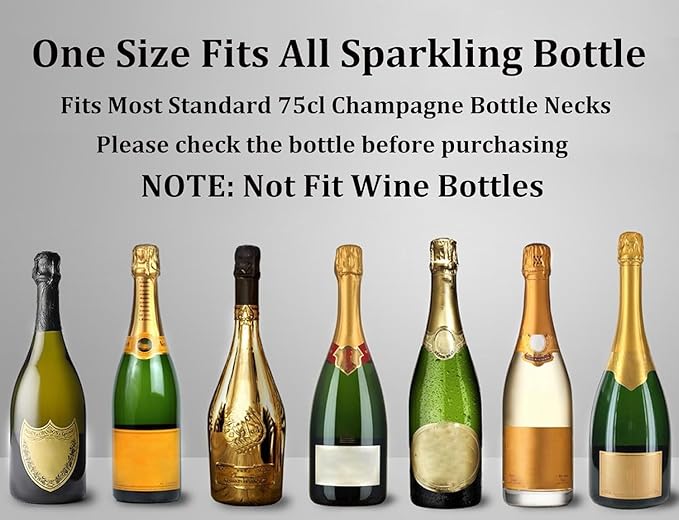 Champagne Stoppers for Bottles, Pafusen Champagne Sealer Stopper, Stainless Steel Champagne Cork Stopper Toppers, Saver for Champagne Cava Prosecco Sparkling Wine (Champagne -3-Pack-Black)