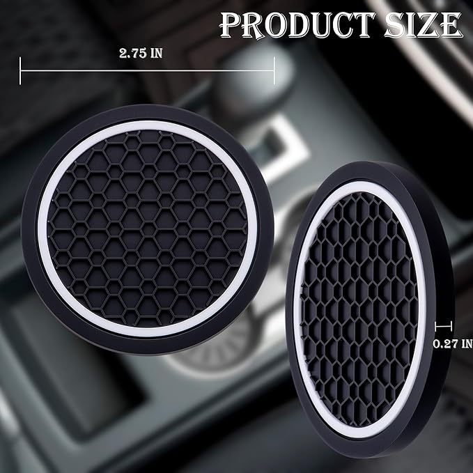 4-Piece Anti-Slip Car Cup Coaster Set – 2.75 Inch Auto Insert Drink Mats, Perfect for Coffee & Beverages – Stylish Interior Decor for Women & Girls (Black & White)