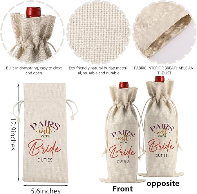 FBCCZEY Bridal Shower Wedding Gifts Wine Bag for Bride To Be Gifts Bridal Shower Party Favors WineBags Pairs Well with Bride Duties Wine Bottle Bag