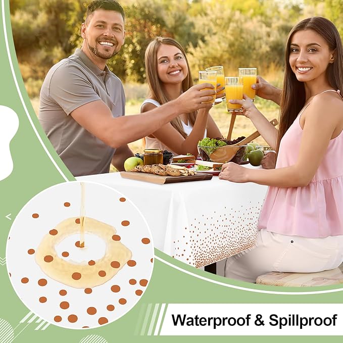 misaya 4 Packs Dot Disposable Table Cloth, 54 x 108 Inch Waterproof Plastic Tablecloth, Rectangle Rose Gold Dots in White Table Covers for Picnic, Birthday, Party