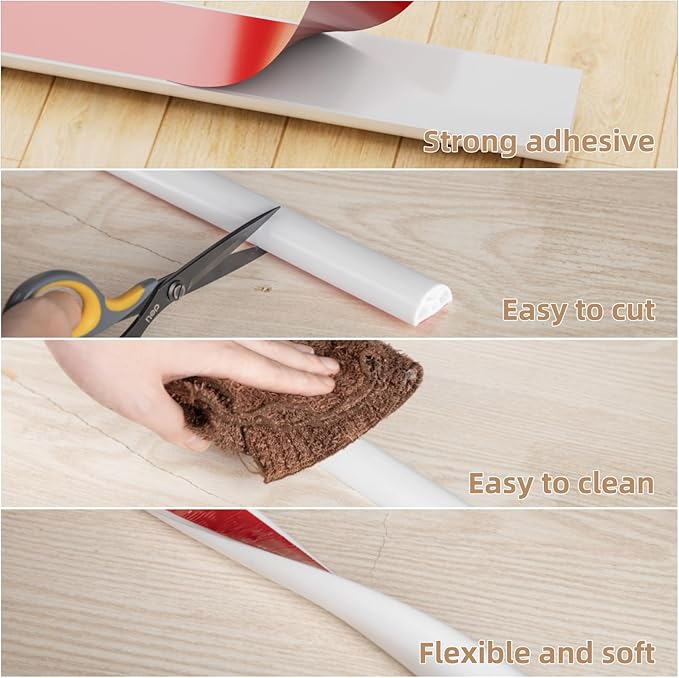118" White Shower Threshold Water Dam Stopper for Dry and Wet Separation, Self-Adhesive Collapsible Walk-in Shower Splash Guard Seal Strip, Silicone Sink Edge Water Barrier for Bathroom and Kitchen