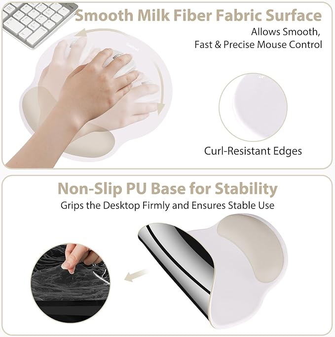 Mouse Pad and Keyboard Wrist Rest, 3-in-1 Gel Memory Foam Ergonomic Mouse Pad with Wrist Rest Set, Gaming Mousepad Arm Cushion Support for Computer Office Desk Accessories Cute Setup,Khaki