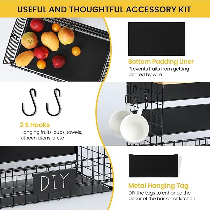 [WIDER SHELF] 2 SET Strong Magnetic Shelf Basket for Fridge with Tag & Bamboo Top, XXL Large Magnetic Spice Rack Shelves for Side of Refrigerator, Kitchen Pantry Storage Organizer for Food Fruit Veg