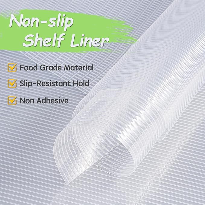 Songrey Non-Adhesive Shelf Liner, 12IN x 20FT Waterproof Cabinet & Drawer Liner, EVA Material Non-Slip Mat for Kitchen Cupboard, Refrigerator, Easy to Cut, Washable, Beige