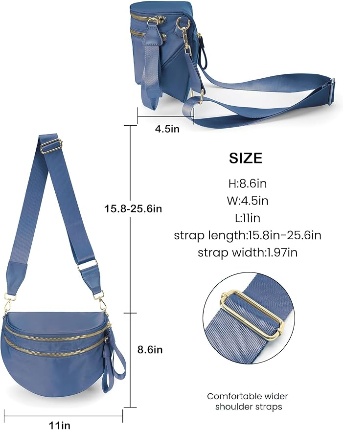 FEIBOON Spacious Nylon Crossbody Bag Bum Bag Handbags Wallets Purses Trendy Shoulder Bag for Women