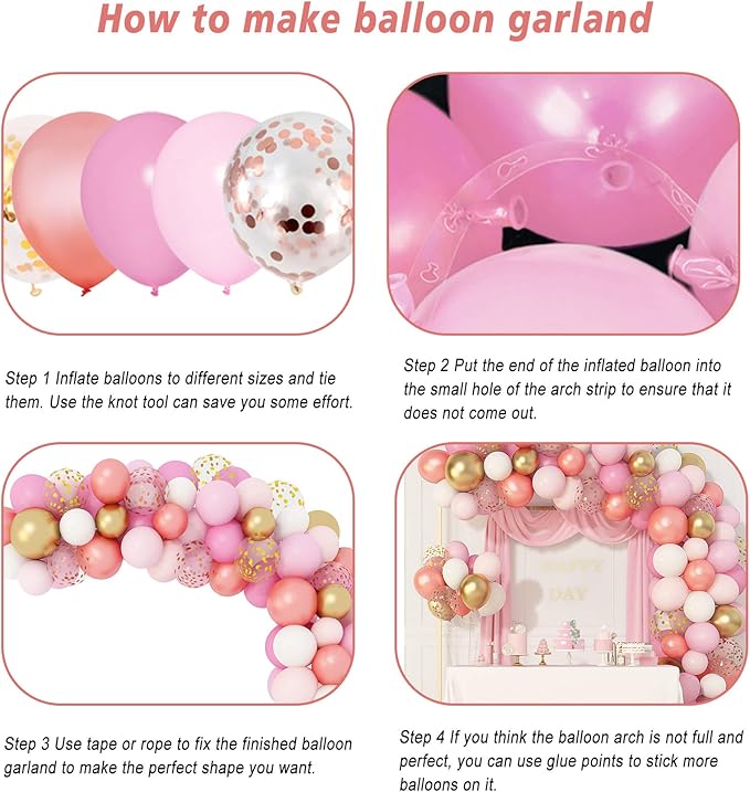 Amandir 164Pcs Rose Gold Pink Balloons Garland Arch Kit Light Pink Gold White Confetti Latex Metallic Balloons for Valentine's Day Birthday Decorations Baby Shower Wedding Graduation Party Decorations