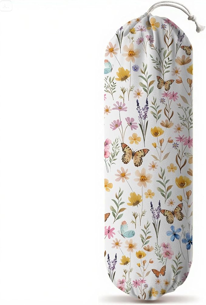 Plastic Bag Holder, Grocery Bag Organizer Storage, Kitchen Dispenser Holders Reusable Shopping with Adjustment Drawstring Closure for Kitchen Farmhouse Decor, Vintage Floral