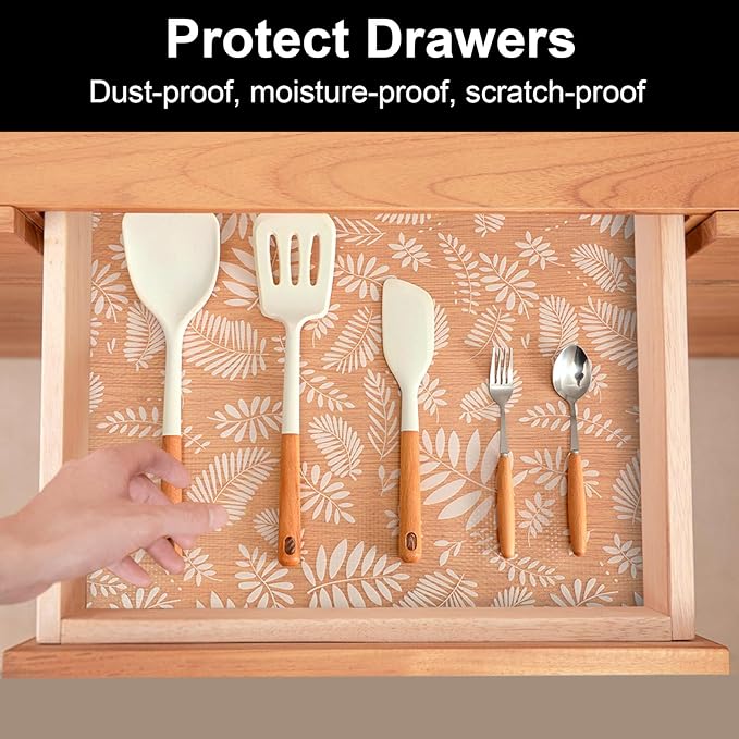 Cooyes Shelf Liners for Kitchen Cabinets, Waterproof & Oil-Proof Kitchen Cupboard Mats, Non-Slip Drawer Mats, EVA Material Non-Adhesive Fridge Liner for Shelves (23.6" W x 236" L)