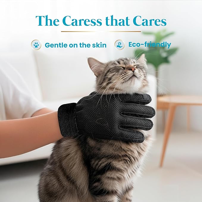 Cat Grooming Gloves for Shedding – Pet Hair Remover Set with Self-Cleaning Mitt – 2 Grooming Gloves + 1 Reusable Pad for Cats & Dogs – Long & Short Hair Deshedding