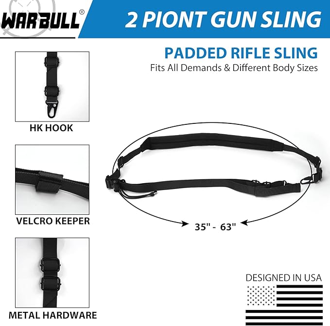 WarBull 2 Point Rifle Sling, Quick Adjust Gun Sling with HK Hook, Soft Shoulder Pad Traditional Sling for Rifle Shotgun Camera Crossbow Hunting Shooting and Outdoor Sports with Keychain Gift