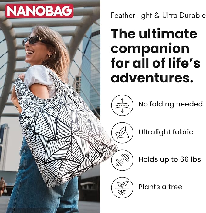 Nanobag Ultralight Foldable Tote for Women & Men, Reusable Grocery & Travel Bag, Packable Collapsible Compact Market Essential (Standard Neon Flowers)
