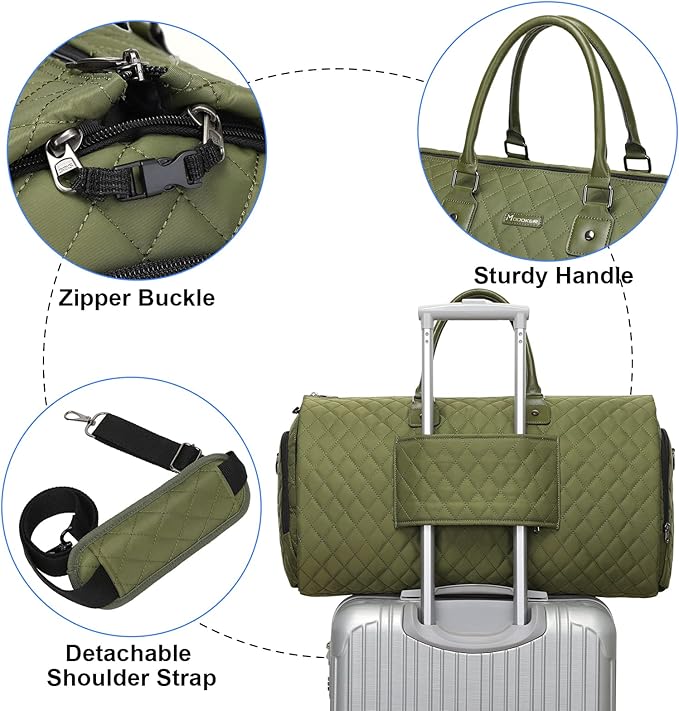 Womens Convertible Garment Bags for Travel, Modoker Waterproof Carry On Garment Bag Garment Duffel Bag - 2 in 1 Hanging Suitcase Suit Travel Luggage Bag, Green