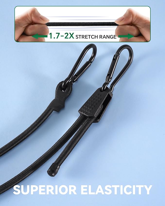 8 Pcs 24 Inch Adjustable Carabiner Bungee Cords with Hooks, Easy to Adjust from 7" to 24", Red Bungee Straps with UV-Resistance & Superior Elasticity for Cargo, Bike, Luggage, Carts, Truck, etc