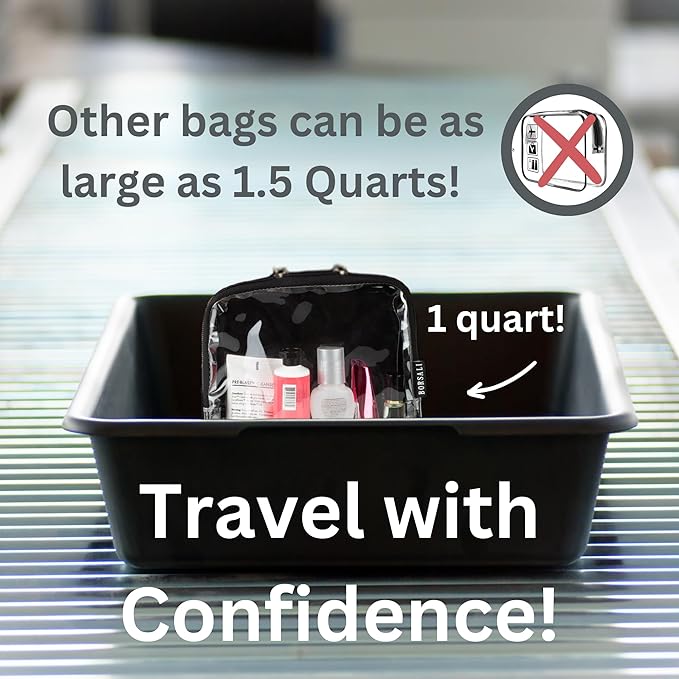 BORSALI TSA Approved Toiletry Bag - Clear Quart Size for 3-1-1 Carry On Travel - Makeup Organizer Cosmetic Pouch with Zipper - Travel Accessories - Rose & Blue 2 Pack
