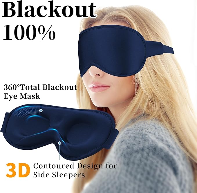 3D Sleep Mask for Men&Women, 2 Pack Contour Eye Masks for Sleep, Side Sleeping Mask for Men&Women, Blackout Eye Mask for Sleeping Eye Mask, Airplane Travel Essentials, Meditation Black & Dark-Blue