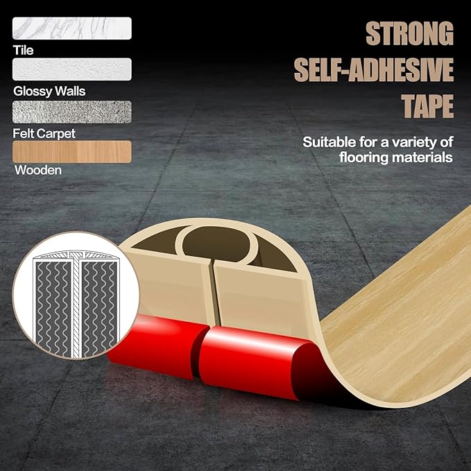 Floor Cord Cover Self Adhesive Cord Hider, 3.3FT Cable Management, Extension Strip Protector for Wires, Prevent Cable Trips for Offices, Gyms, Exhibitions Cavity: 0.3"(W) x0.28(H) WoodLightyellow