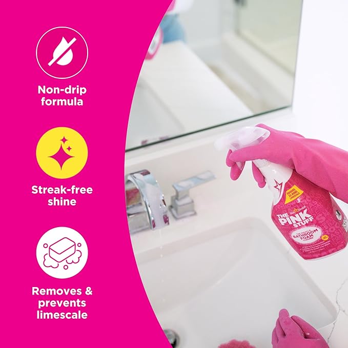 Stardrops - The Pink Stuff Miracle Bathroom Foam Cleaner, 30 fl oz – Now 20% More! Powerful Foaming Action for Showers, Sinks, Tubs & Tiles – Removes Soap Scum, Limescale & Grime with Ease (Pack of 2)