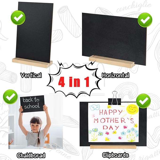1 Pack Chalkboard 5.1x7.9 inch Small Chalkboard Sign with Wood Base Double-Sided Message Boards Menu Chalk Board Stand for Kitchen Wedding Bar Restaurant
