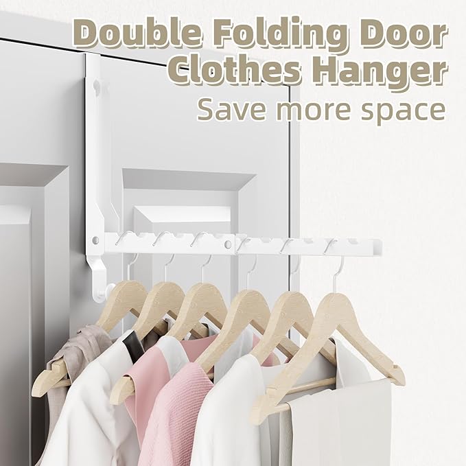 BAKON Over The Door Hangers, Over Door Hooks for Hanging, Small Space Dual Folding Portable Over Door Clothes Hanger for Clothes, Hats, Bags and Towels (1Pack,White(Update))