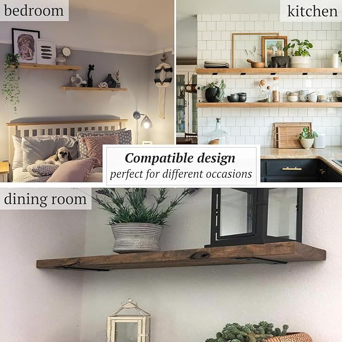 8 Pack Shelf Brackets 6 Inch Floating Shelf Bracket 1/5 inch Thick Heavy Duty Hidden Shelf Brackets Iron Metal Brackets for Shelf Support with Screw Included