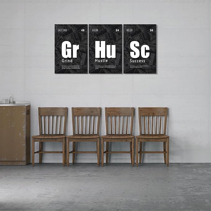 KAWAHONE Motivational Wall Art Success Posters-Grind Hustle Success Inspirational Quotes Canvas Prints for Office, Home Office, Living Room