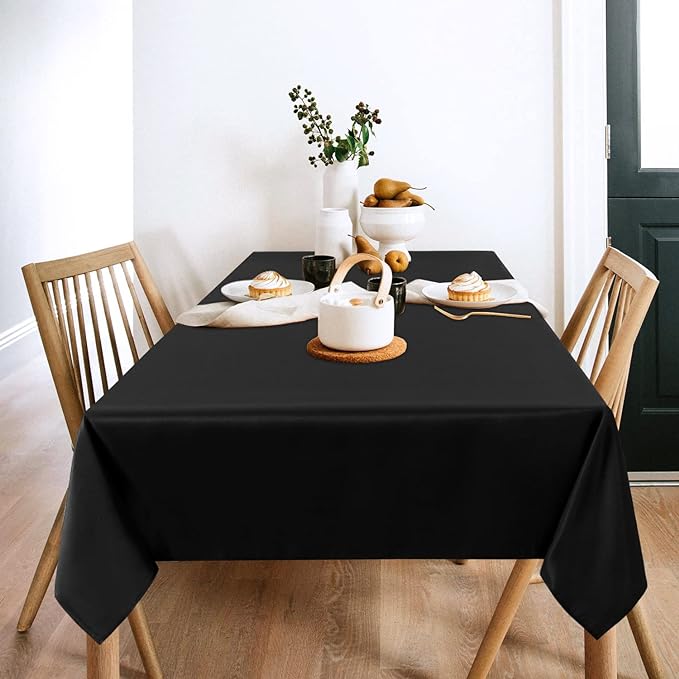 sancua Black Tablecloth for 4 Foot Rectangle Tables - Rectangular 60x84 Inch Washable Polyester Fabric Table Cloth, Reusable Decorative Table Cover for Dining Wedding Party Birthday Banquet Reception