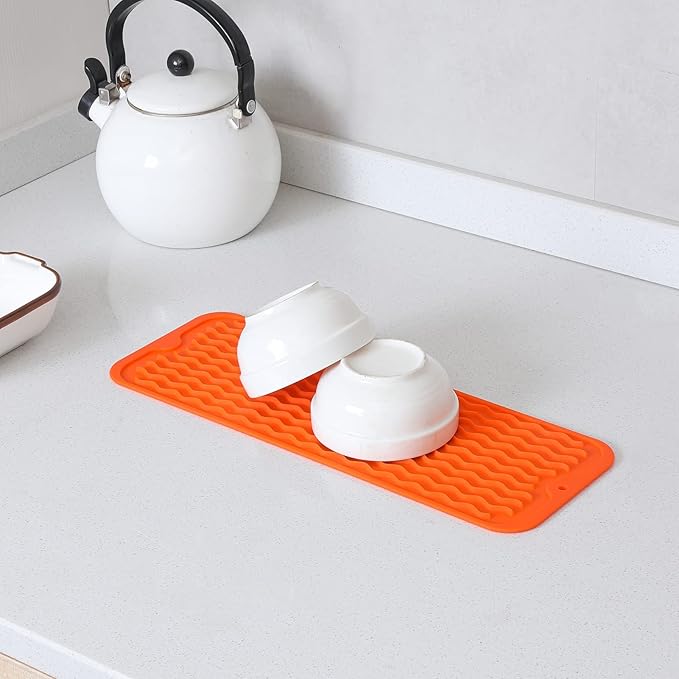 MicoYang Silicone Dish Drying Mat for Multiple Usage,Easy clean,Eco-friendly,Heat-resistant Silicone Mat for Kitchen Counter,Sink,Bar,Bottle,or Cup Orange M 17 inches x 6 inches