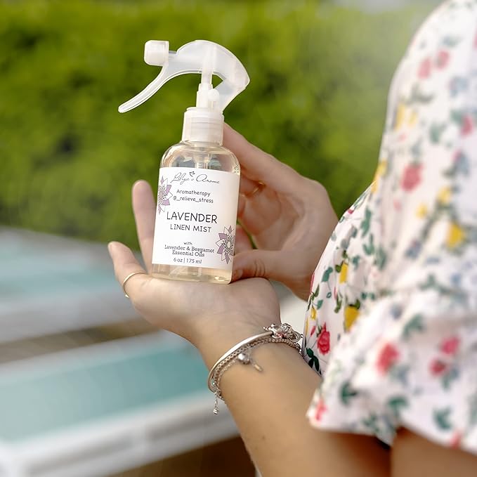 LILIYA’S AROMA Lavender Linen Mist – Aromatherapy Pillow & Room Spray | Lavender Essential Oil for Better Sleep | 6 oz