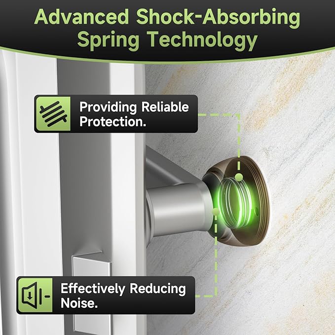2PC Door Stopper Wall Protector with Silicone Head, Aluminum Door Knob Wall Protector, Spring Shock Absorption Technology, 1.65" Door Stoppers for Wall, Adhesive Installation or with Screw, Bronze