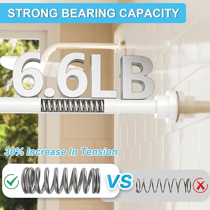 Tension Curtain Rod 30 To 76 Inch White Tension Rods Adjustable Spring Loaded Curtain Rods 7/8" Curtains Rods No Drilling Tension Rods For Windows Bedroom Closet Doorway Door