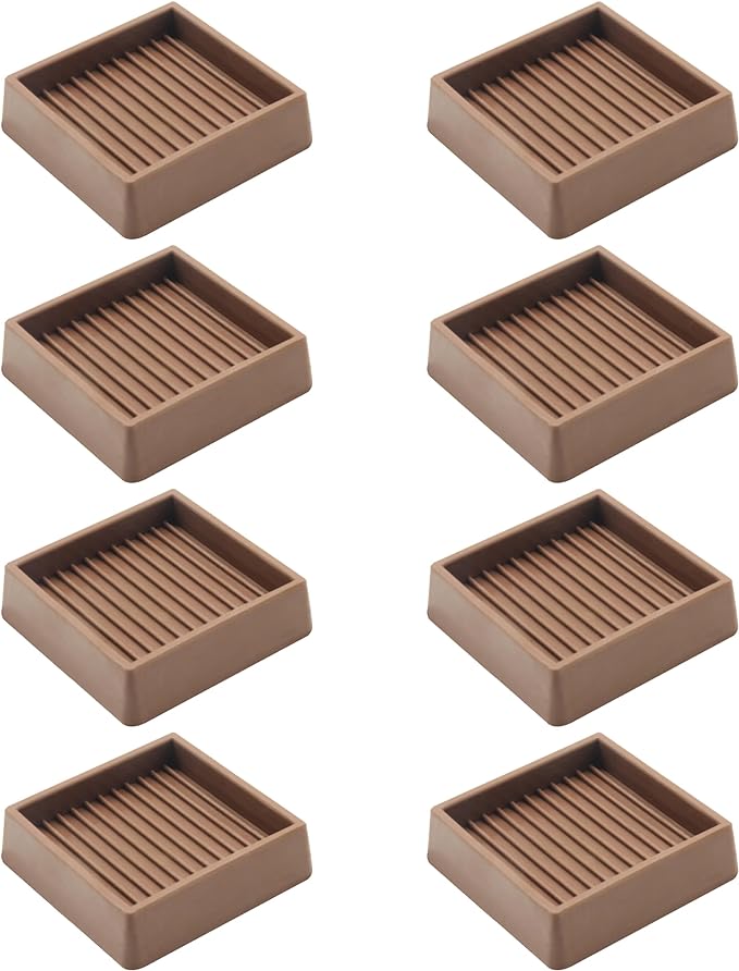 2.5X2.5 Rubber Caster Cups, Non Slip Furniture Pads, Anti-Slip Gripper, Anti Skid Furniture Feet, Anti Slide Floor Protector for Bed Couch Stoppers - 8 Pack Brown